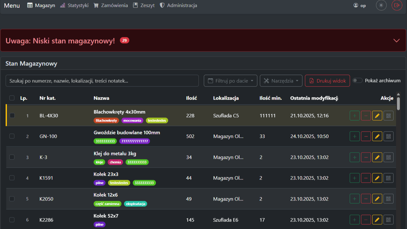 System Zarządzania Magazynem i Produkcją (SPA)